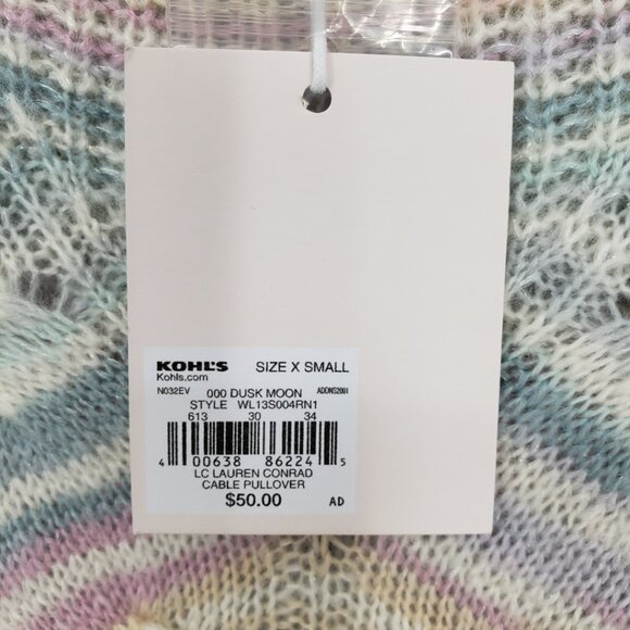 3/$25 Lauren Conrad Cable Knit Pullover Sweater XS Womens Striped Pastel - Picture 3 of 8